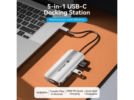 Docking USB Tipo-C Vention TQDHB/ 1xHDMI 4K/ 3xUSB/ 1xUSB Tipo-C PD/ Gris