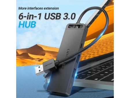 Docking USB 3.0 Vention CHVBB/ 3xUSB/ 1xMicroUSB PD/ 1xLector Tarjetas/ Negro