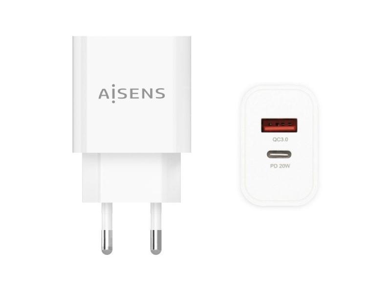 Cargador de Pared Aisens A110-0681/ 1xUSB Tipo-C/ 1xUSB/ 20W