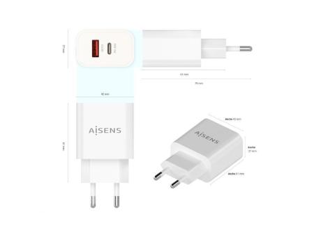 Cargador de Pared Aisens A110-0681/ 1xUSB Tipo-C/ 1xUSB/ 20W