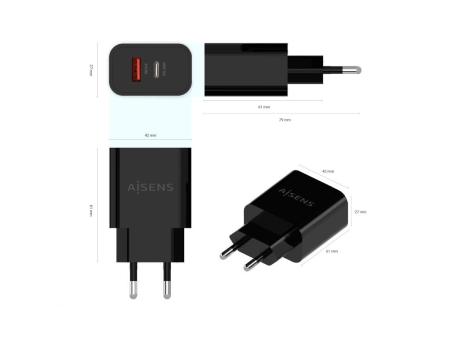 Cargador de Pared Aisens A110-0682/ 1xUSB Tipo-C/ 1x USB/ 20W