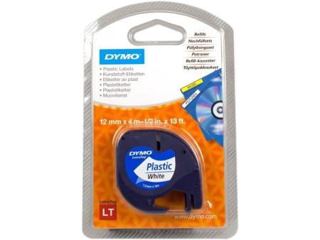 Cinta Rotuladora Adhesiva de Plástico Dymo 91221/ para Letratag/ 12mm x 4m/ Negra-Blanca