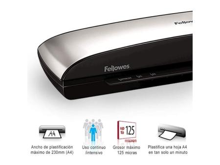 Plastificadora Fellowes Spectra A4/ hasta A4 y 125 Micras/ Negra y Gris