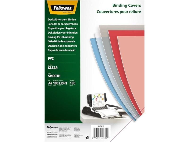 Portadas de PVC Fellowes 5375901/ A4/ 180 Micras/ 100 unidades/ Transparente