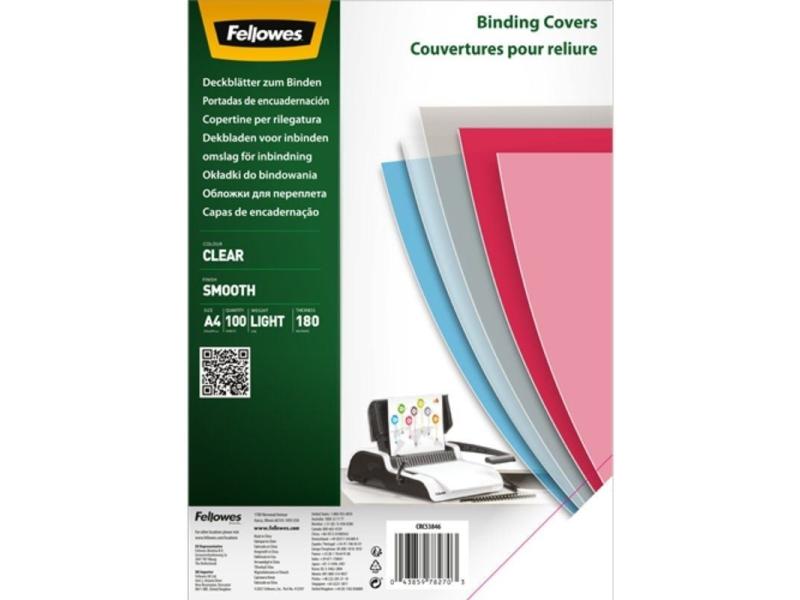 Portadas de Polietileno Fellowes 5384601/ A4/ 180 Micras/ 100 unidades/ Transparente