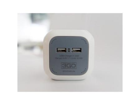 Regleta 3GO REG4CUBEUSB/ 4 Tomas de corriente/ 2 USB/ Cable 1.4m/ Blanca y Gris