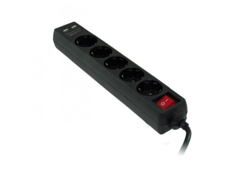 Regleta con interruptor 3GO REG5USB/ 5 Tomas de corriente/ 2 USB/ Cable 1.5m/ Negra