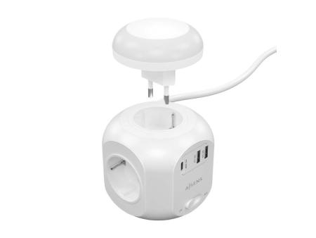 Regleta con Interruptor y Luz Nocturna Aisens ASPS-2A1CLPQ02-W/ 4 Tomas de Corriente/ 1 USB Tipo-C PD/ 2 USB/ Cable 1.8m/ Blanco