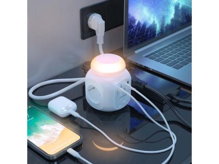 Regleta con Interruptor y Luz Nocturna Aisens ASPS-2A1CLPQ02-W/ 4 Tomas de Corriente/ 1 USB Tipo-C PD/ 2 USB/ Cable 1.8m/ Blanco