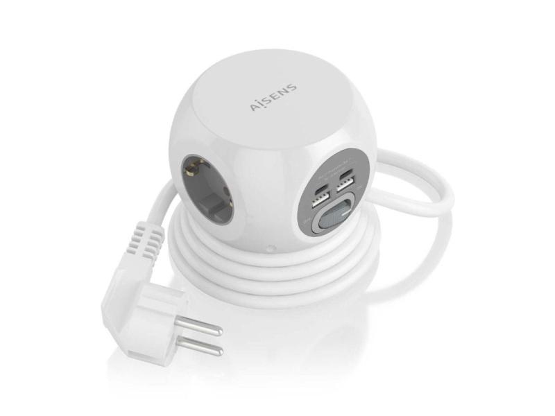 Regleta con Interruptor Aisens ASPS-2A2C04-W/ 3 Tomas de Corriente/ 2 USB Tipo-C/ 2 USB/ Cable 1.4m/ Blanco