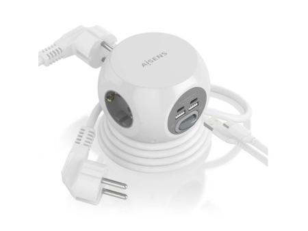 Regleta con Interruptor Aisens ASPS-2A2C04-W/ 3 Tomas de Corriente/ 2 USB Tipo-C/ 2 USB/ Cable 1.4m/ Blanco