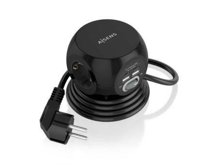 Regleta con Interruptor Aisens ASPS-2A2C05-BK/ 3 Tomas de Corriente/ 2 USB Tipo-C/ 2 USB/ Cable 1.4m/ Negro