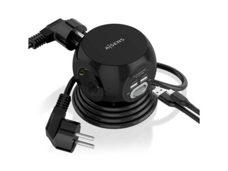 Regleta con Interruptor Aisens ASPS-2A2C05-BK/ 3 Tomas de Corriente/ 2 USB Tipo-C/ 2 USB/ Cable 1.4m/ Negro