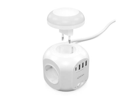 Regleta con Interruptor y Luz Nocturna Aisens ASPS-3A1CL01-W/ 4 Tomas de Corriente/ 1 USB Tipo-C/ 3 USB/ Cable 1.8m/ Blanco