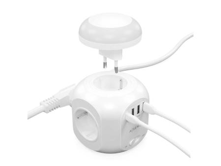 Regleta con Interruptor y Luz Nocturna Aisens ASPS-3A1CL01-W/ 4 Tomas de Corriente/ 1 USB Tipo-C/ 3 USB/ Cable 1.8m/ Blanco