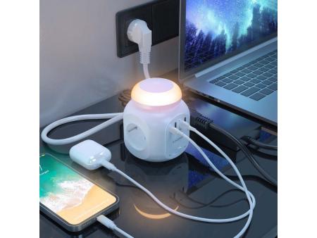 Regleta con Interruptor y Luz Nocturna Aisens ASPS-3A1CL01-W/ 4 Tomas de Corriente/ 1 USB Tipo-C/ 3 USB/ Cable 1.8m/ Blanco