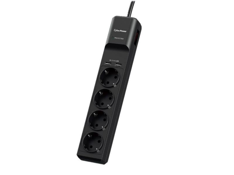 Regleta con interruptor Cyberpower P0420SUD0-DE/ 4 Tomas de corriente/ 2 USB/ Cable 1.8m/ Negra