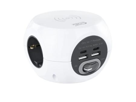 Regleta Nanocable 10.37.0002 con Carga inalámbrica/ 3 Tomas de corriente/ 2 USB A - 2 USB Tipo C/ Cable 1.4m/ Blanca