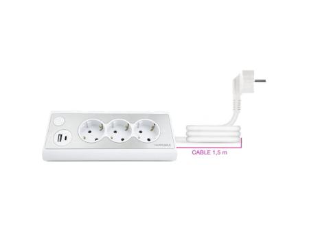 Regleta con Interruptor Nanocable 10.37.0013-W/ 3 Tomas de Corriente/ 1 USB/ 1 USB Tipo-C/ Cable 1.5m/ Blanca