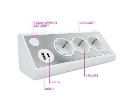 Regleta con Interruptor Nanocable 10.37.0013-W/ 3 Tomas de Corriente/ 1 USB/ 1 USB Tipo-C/ Cable 1.5m/ Blanca