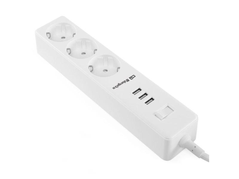 Regleta con interruptor Orbegozo EN 3000/ 3 Tomas de corriente/ 3 USB/ Cable 1.7m/ Blanca