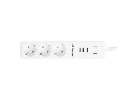 Regleta con interruptor Orbegozo EN 3000/ 3 Tomas de corriente/ 3 USB/ Cable 1.7m/ Blanca