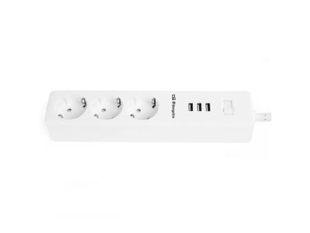 Regleta con interruptor Orbegozo EN 3000/ 3 Tomas de corriente/ 3 USB/ Cable 1.7m/ Blanca