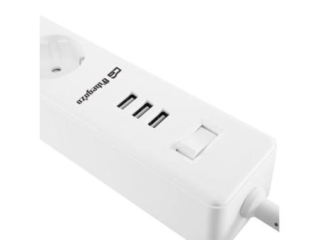 Regleta con interruptor Orbegozo EN 3000/ 3 Tomas de corriente/ 3 USB/ Cable 1.7m/ Blanca