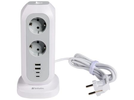 Regleta con Interruptor Verbatim EUPT-01/ 11 Tomas de corriente/ 2 USB-Tipo-A/ 2 USB Tipo-C/ Cable 2m/ Blanca