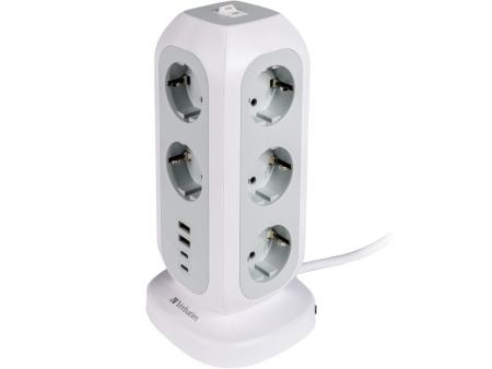 Regleta con Interruptor Verbatim EUPT-01/ 11 Tomas de corriente/ 2 USB-Tipo-A/ 2 USB Tipo-C/ Cable 2m/ Blanca