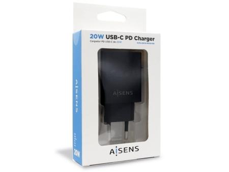 Cargador de Pared Aisens ASCH-1PD20-BK/ 1xUSB Tipo-C/ 20W