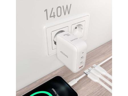 Cargador Gan de Pared Aisens ASCH-140W3P030-W/ 2xUSB Tipo-C/ 1xUSB/ 140W