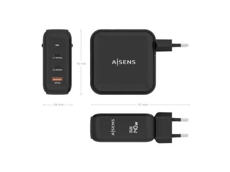 Cargador Gan de Pared Aisens ASCH-140W3P031-BK/ 2xUSB Tipo-C/ 1xUSB/ 140W