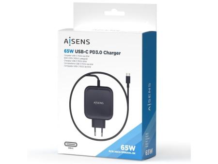 Cargador de Pared Aisens ASCH-1PD65WL-BK/ 1xUSB Tipo-C/ 65W