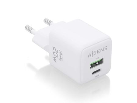 Cargador Gan de Pared Aisens ASCH-20W2P010-W/ 1xUSB Tipo-C/ 1xUSB/ 20W