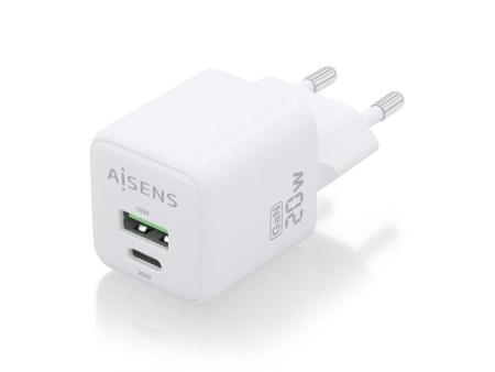 Cargador Gan de Pared Aisens ASCH-20W2P010-W/ 1xUSB Tipo-C/ 1xUSB/ 20W