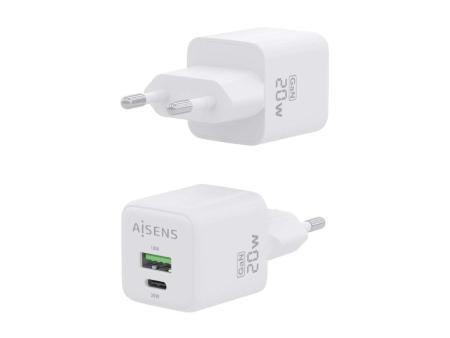 Cargador Gan de Pared Aisens ASCH-20W2P010-W/ 1xUSB Tipo-C/ 1xUSB/ 20W