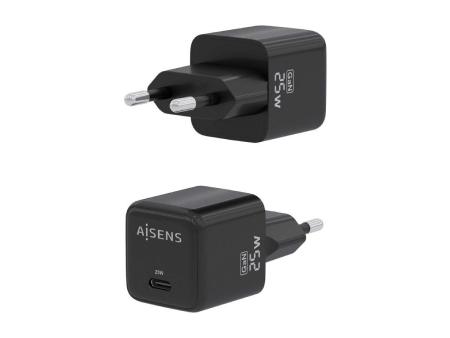 Cargador Gan de Pared Aisens ASCH-25W1P013-BK/ 1xUSB Tipo-C/ 25W