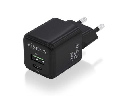 Cargador Gan de Pared Aisens ASCH-25W2P015-BK/ 1xUSB Tipo-C/ 1xUSB/ 25W