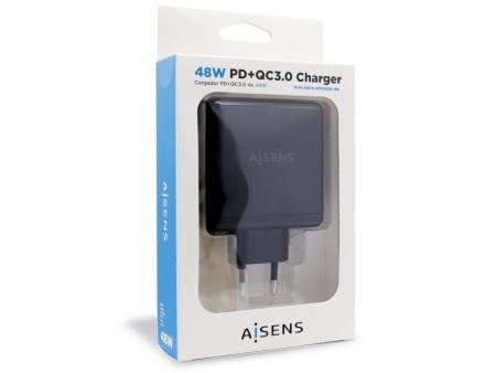 Cargador de Pared Aisens ASCH-2PD30QC-BK/ 1xUSB Tipo-C/ 1x USB/ 48W