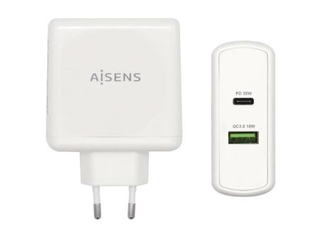 Cargador de Pared Aisens ASCH-2PD30QC-W/ 1xUSB Tipo-C/ 1x USB/ 48W