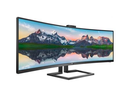 Monitor Profesional Ultrapanorámico Curvo Philips 499P9H 48.8'/ Dual QHD/ Webcam/ Multimedia/ Regulable en altura/ Negro