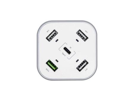 Cargador de Mesa Aisens ASCH-5PQC-W/ 1xUSB Tipo-C/ 4xUSB/ 48W