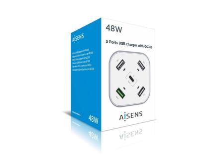 Cargador de Mesa Aisens ASCH-5PQC-W/ 1xUSB Tipo-C/ 4xUSB/ 48W