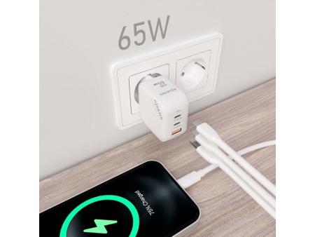 Cargador Gan de Pared Aisens ASCH-65W3P026-W/ 2xUSB Tipo-C/ 1xUSB/ 65W