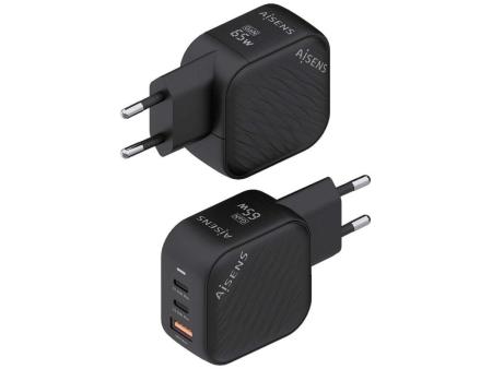 Cargador Gan de Pared Aisens ASCH-65W3P027-BK/ 2xUSB Tipo-C/ 1xUSB/ 65W