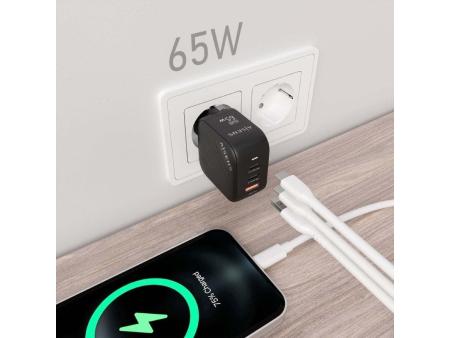 Cargador Gan de Pared Aisens ASCH-65W3P027-BK/ 2xUSB Tipo-C/ 1xUSB/ 65W