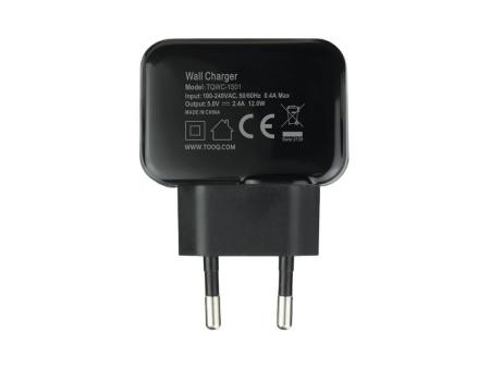 Cargador de Pared TooQ TQWC-1S01/ 1xUSB/ 12W/ Negro