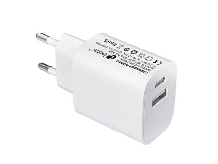 Cargador de Pared Leotec LECSPH20W2W/ 1xUSB Tipo-C/ 1xUSB/ 20W