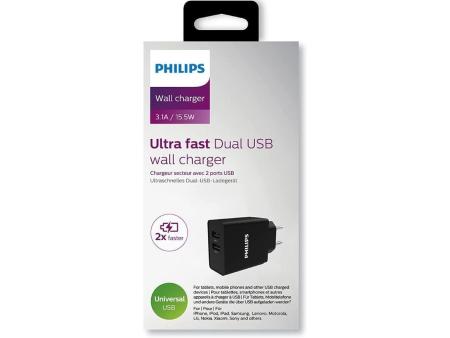 Cargador de Pared Philips DLP2610/ 2xUSB/ 15.5W